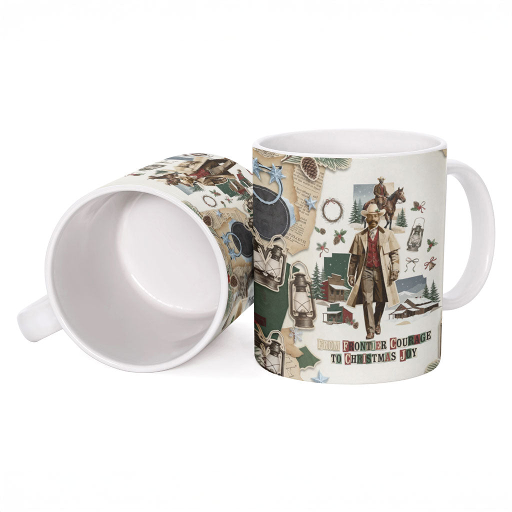 Bass Reeves Christmas Ceramic Mug Old West Marshal Frontier Collage Vintage