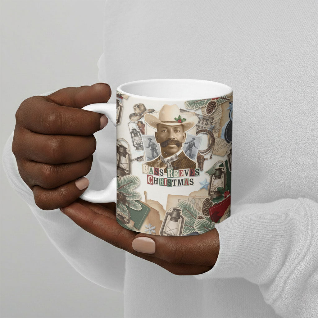 Bass Reeves Christmas Ceramic Mug Old West Marshal Frontier Collage Vintage