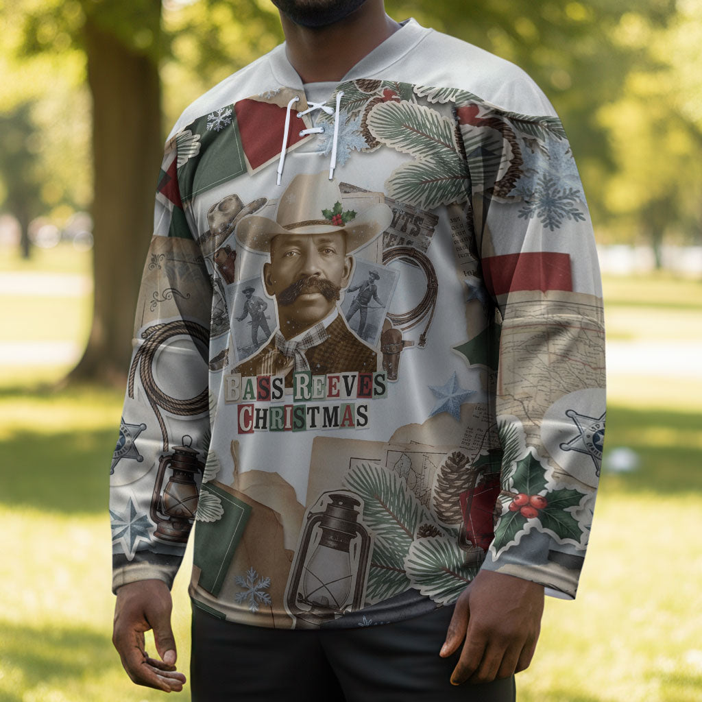 Bass Reeves Christmas Hockey Jersey Old West Marshal Frontier Collage Vintage