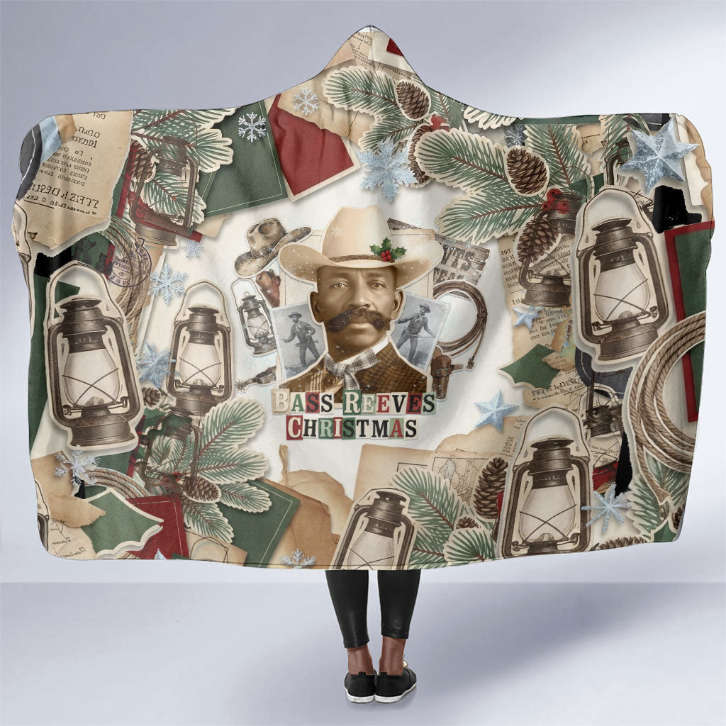 Bass Reeves Christmas Hooded Blanket Old West Marshal Frontier Collage Vintage