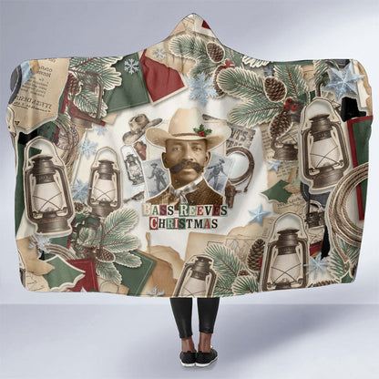 Bass Reeves Christmas Hooded Blanket Old West Marshal Frontier Collage Vintage