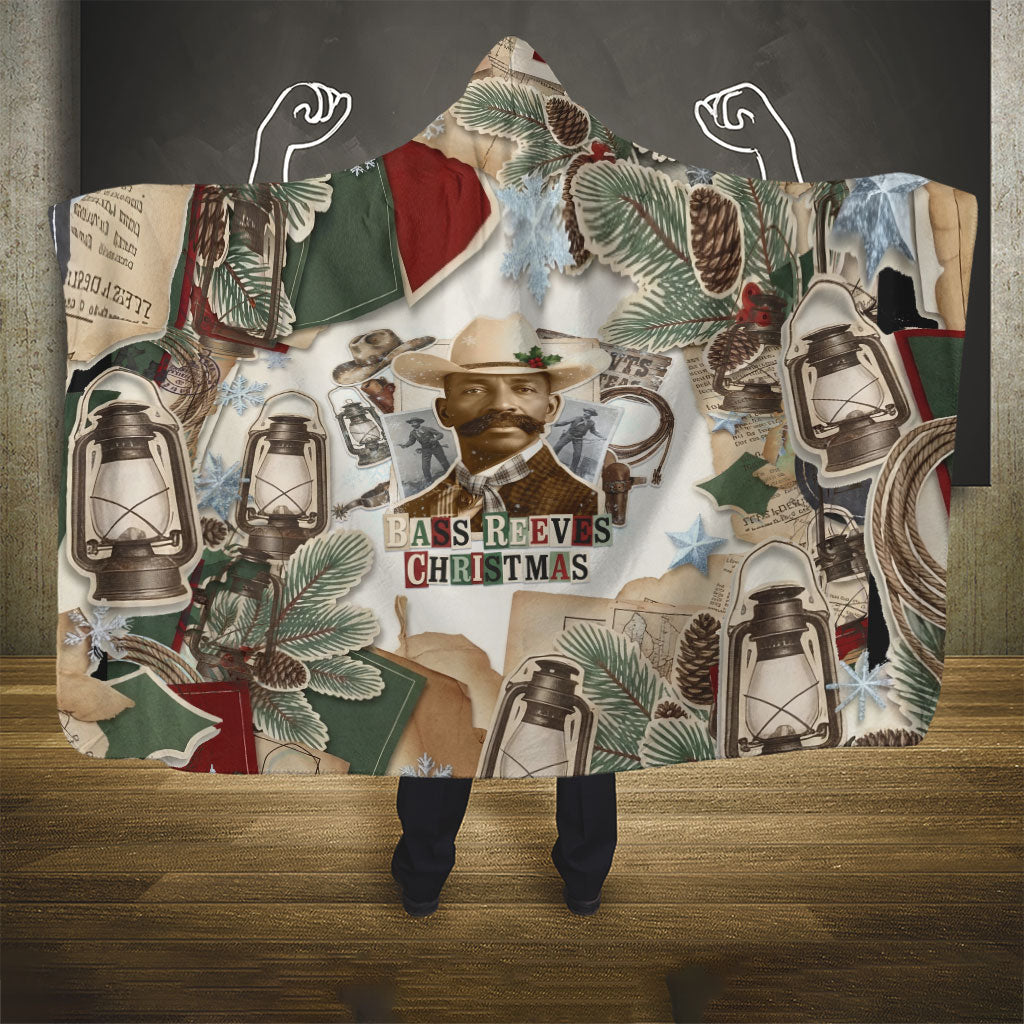 Bass Reeves Christmas Hooded Blanket Old West Marshal Frontier Collage Vintage