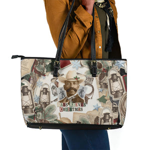 Bass Reeves Christmas Leather Tote Bag Old West Marshal Frontier Collage Vintage