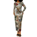 Bass Reeves Christmas Long Sleeve Bodycon Dress Old West Marshal Frontier Collage Vintage