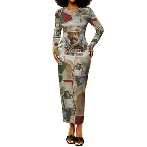 Bass Reeves Christmas Long Sleeve Bodycon Dress Old West Marshal Frontier Collage Vintage