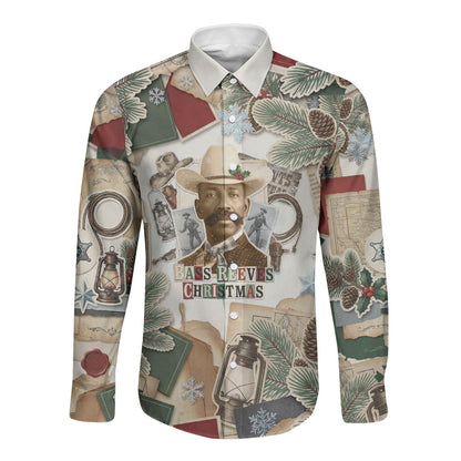 Bass Reeves Christmas Long Sleeve Button Shirt Old West Marshal Frontier Collage Vintage