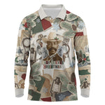 Bass Reeves Christmas Long Sleeve Polo Shirt Old West Marshal Frontier Collage Vintage