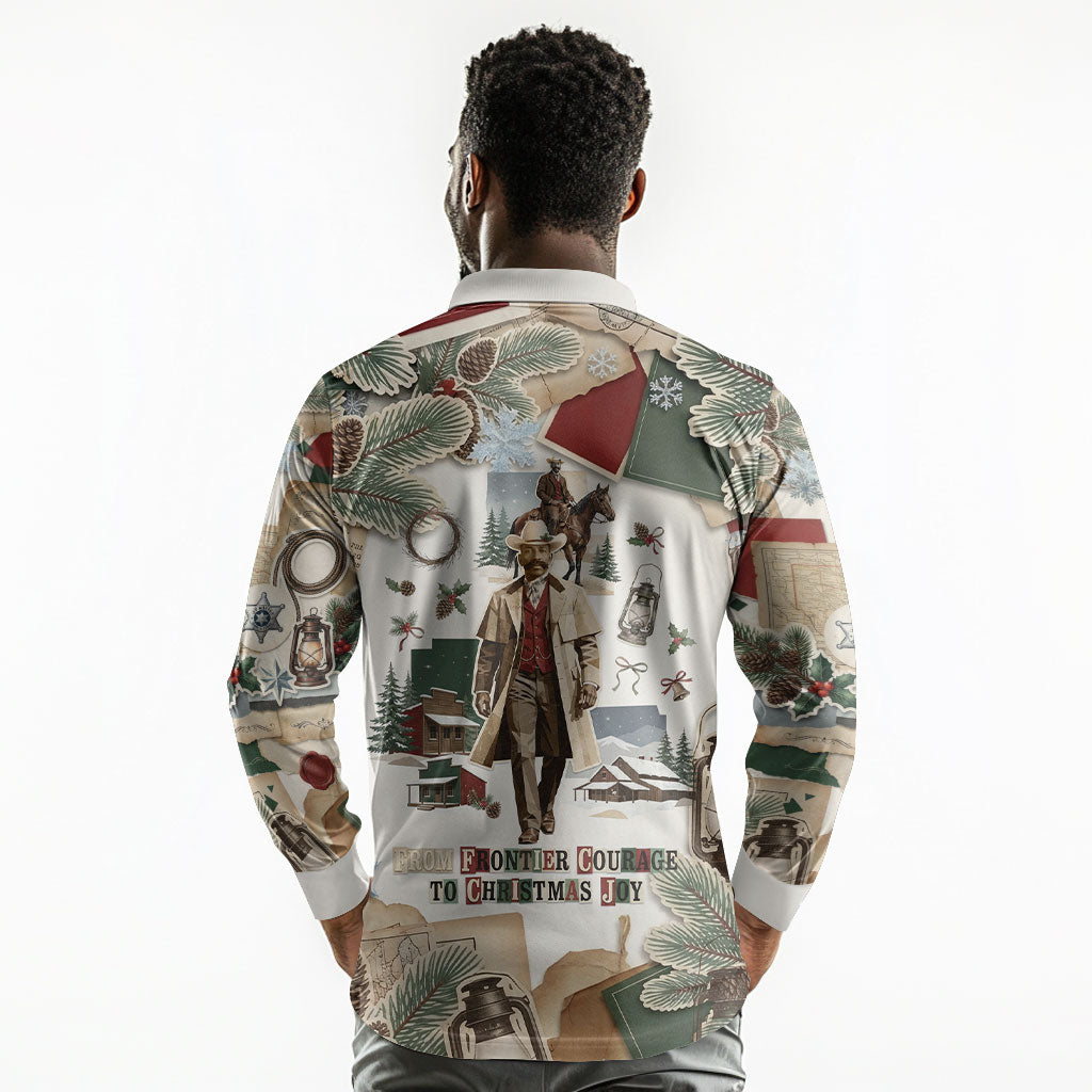 Bass Reeves Christmas Long Sleeve Polo Shirt Old West Marshal Frontier Collage Vintage
