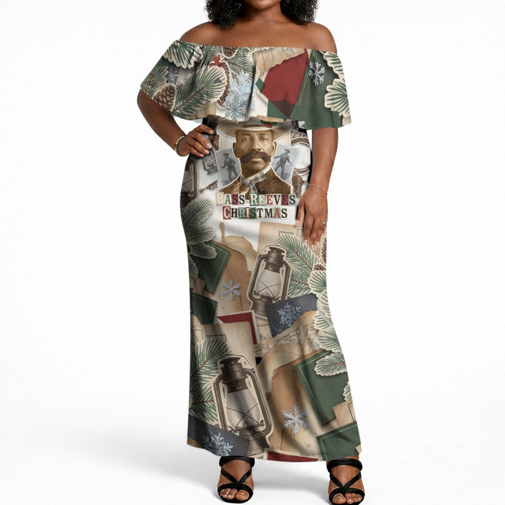 Bass Reeves Christmas Off Shoulder Maxi Dress Old West Marshal Frontier Collage Vintage
