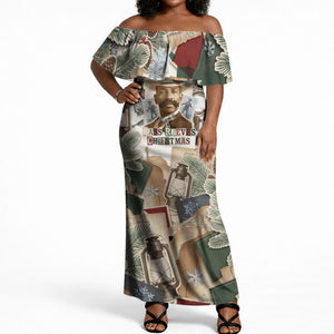 Bass Reeves Christmas Off Shoulder Maxi Dress Old West Marshal Frontier Collage Vintage