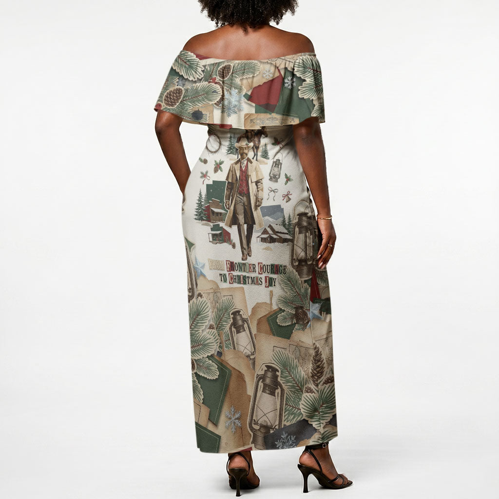 Bass Reeves Christmas Off Shoulder Maxi Dress Old West Marshal Frontier Collage Vintage