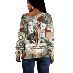 Bass Reeves Christmas Off Shoulder Sweater Old West Marshal Frontier Collage Vintage