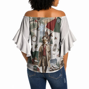 Bass Reeves Christmas Off Shoulder Wrap Waist Top Old West Marshal Frontier Collage Vintage