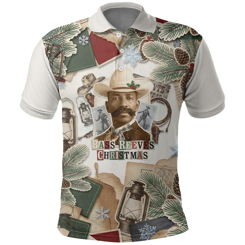 Bass Reeves Christmas Polo Shirt Old West Marshal Frontier Collage Vintage