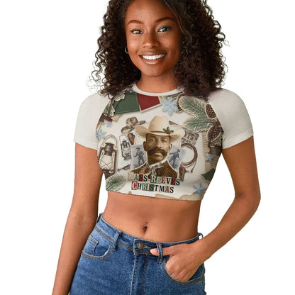 Bass Reeves Christmas Raglan Cropped T shirt Old West Marshal Frontier Collage Vintage