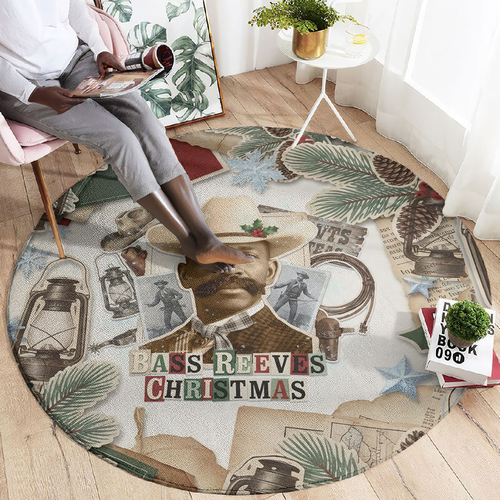 Bass Reeves Christmas Round Carpet Old West Marshal Frontier Collage Vintage