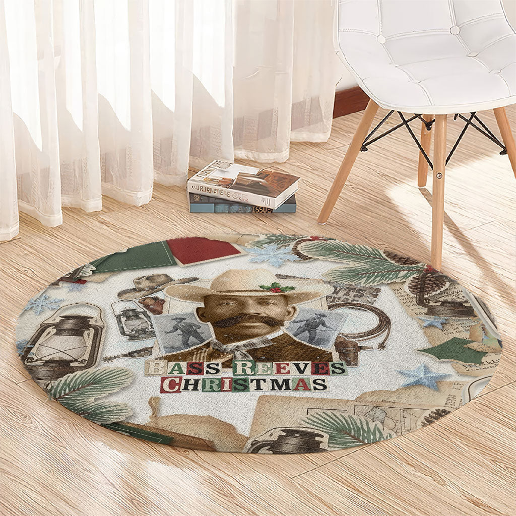 Bass Reeves Christmas Round Carpet Old West Marshal Frontier Collage Vintage