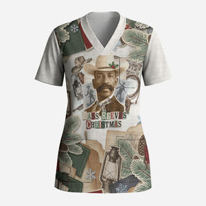 Bass Reeves Christmas Scrub Top Old West Marshal Frontier Collage Vintage