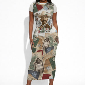Bass Reeves Christmas Short Sleeve Bodycon Dress Old West Marshal Frontier Collage Vintage