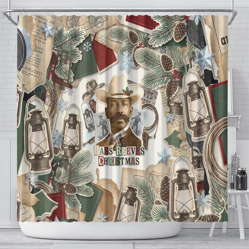 Bass Reeves Christmas Shower Curtain Old West Marshal Frontier Collage Vintage