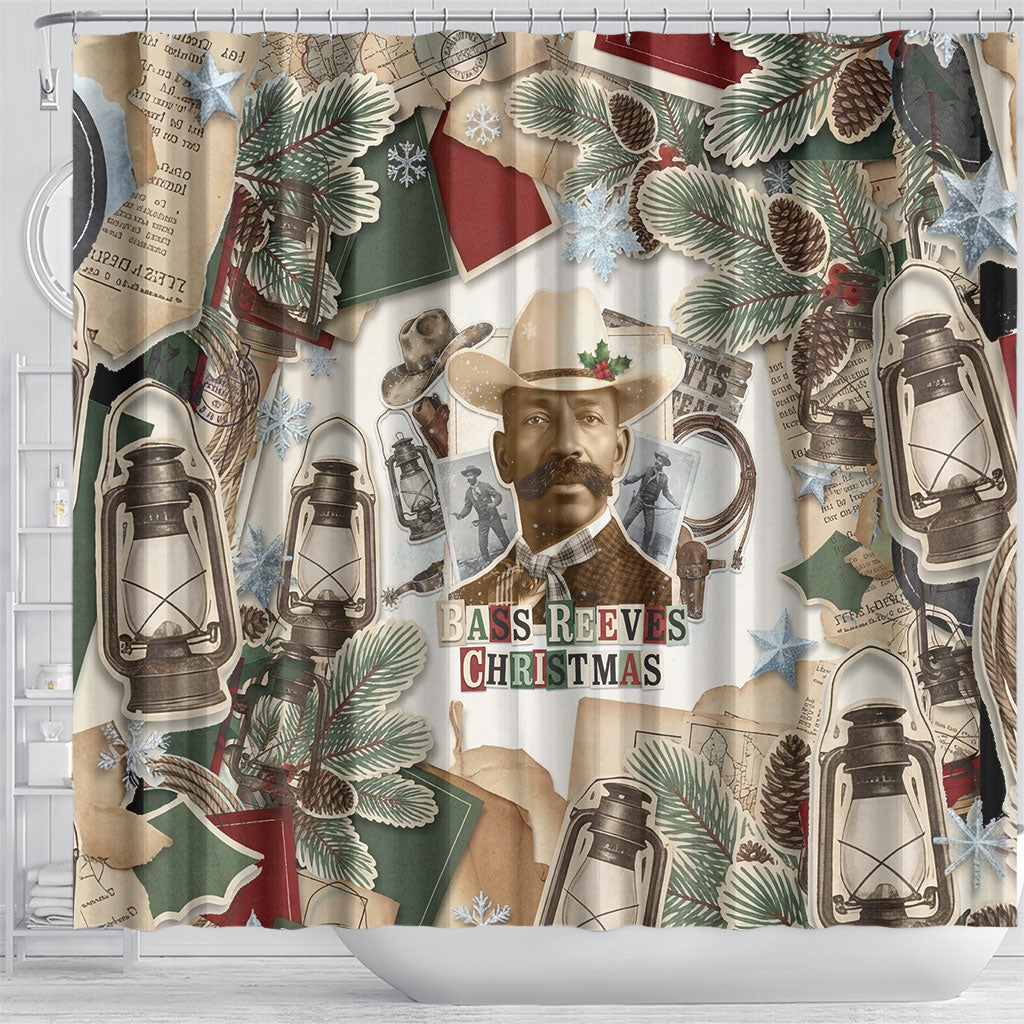Bass Reeves Christmas Shower Curtain Old West Marshal Frontier Collage Vintage