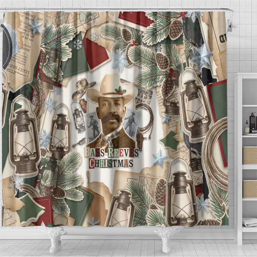 Bass Reeves Christmas Shower Curtain Old West Marshal Frontier Collage Vintage