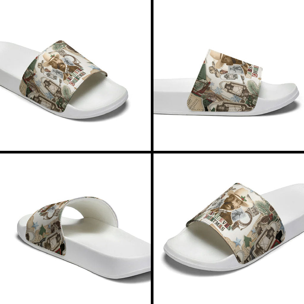 Bass Reeves Christmas Slide Sandals Old West Marshal Frontier Collage Vintage
