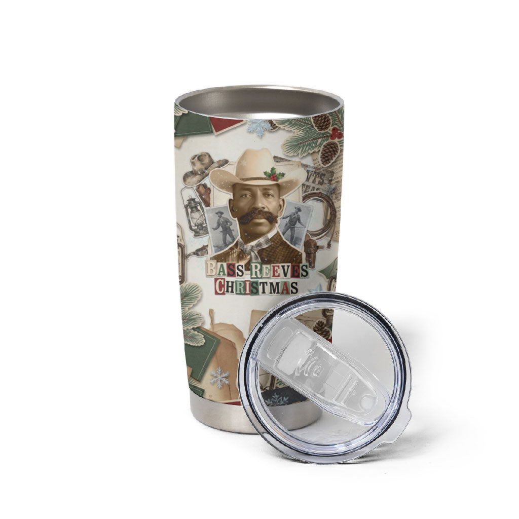 Bass Reeves Christmas Tumbler Cup Old West Marshal Frontier Collage Vintage