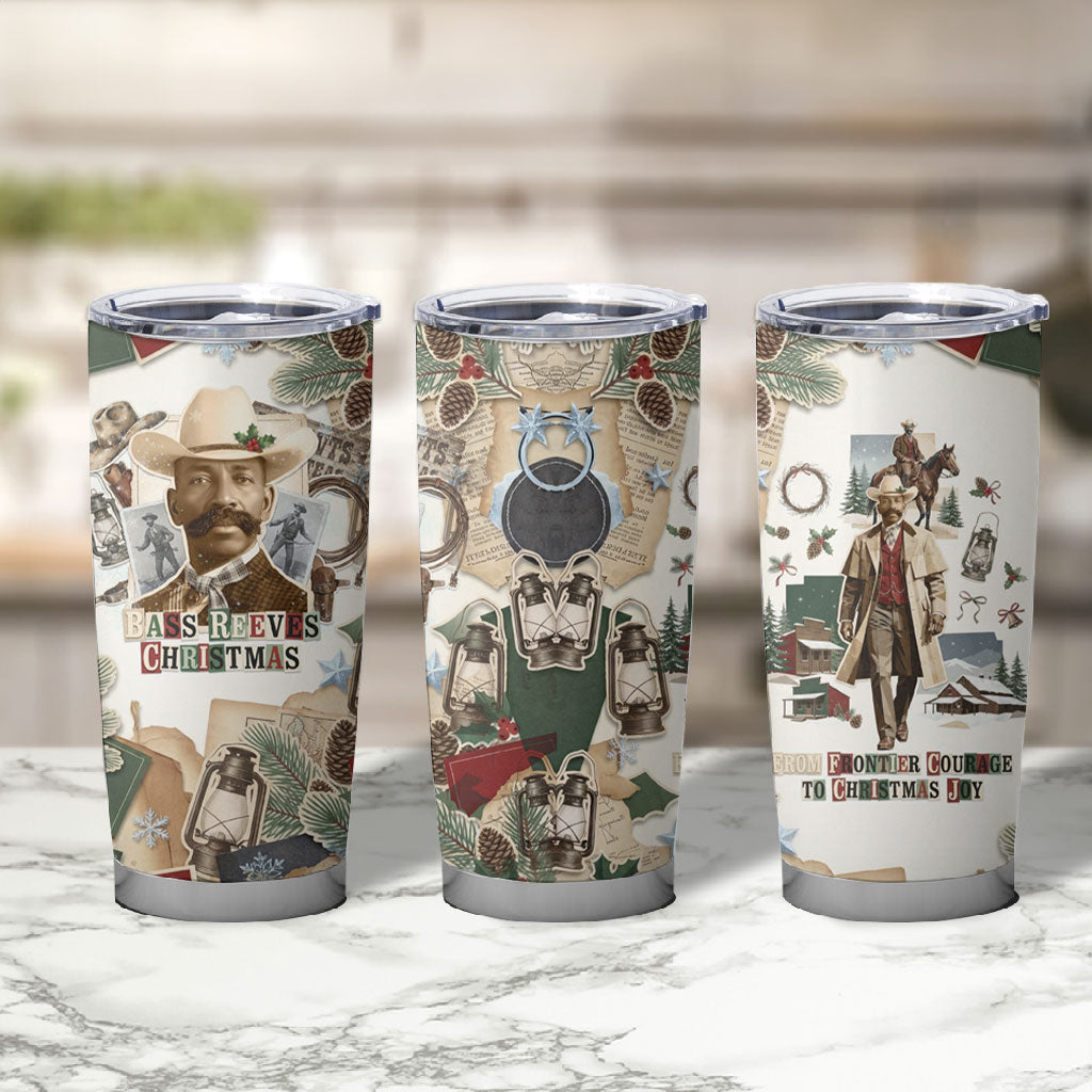 Bass Reeves Christmas Tumbler Cup Old West Marshal Frontier Collage Vintage