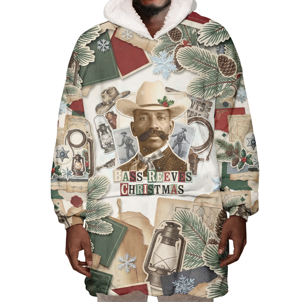 Bass Reeves Christmas Wearable Blanket Hoodie Old West Marshal Frontier Collage Vintage