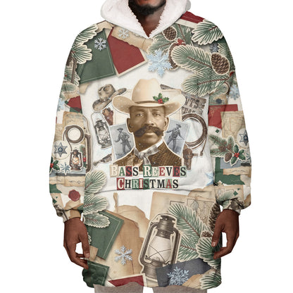 Bass Reeves Christmas Wearable Blanket Hoodie Old West Marshal Frontier Collage Vintage