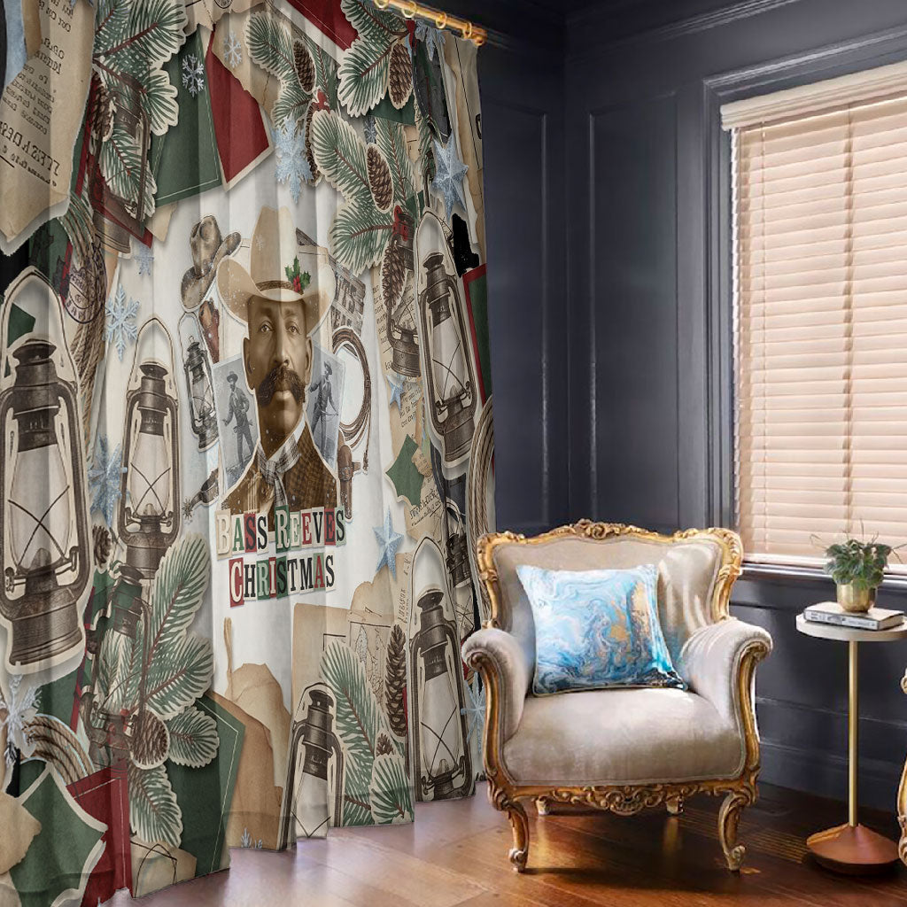 Bass Reeves Christmas Window Curtain Old West Marshal Frontier Collage Vintage