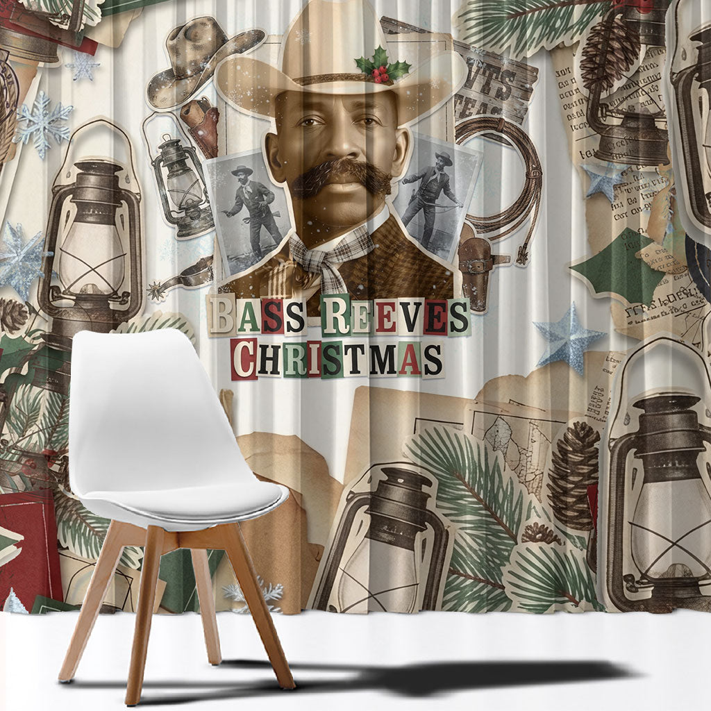 Bass Reeves Christmas Window Curtain Old West Marshal Frontier Collage Vintage