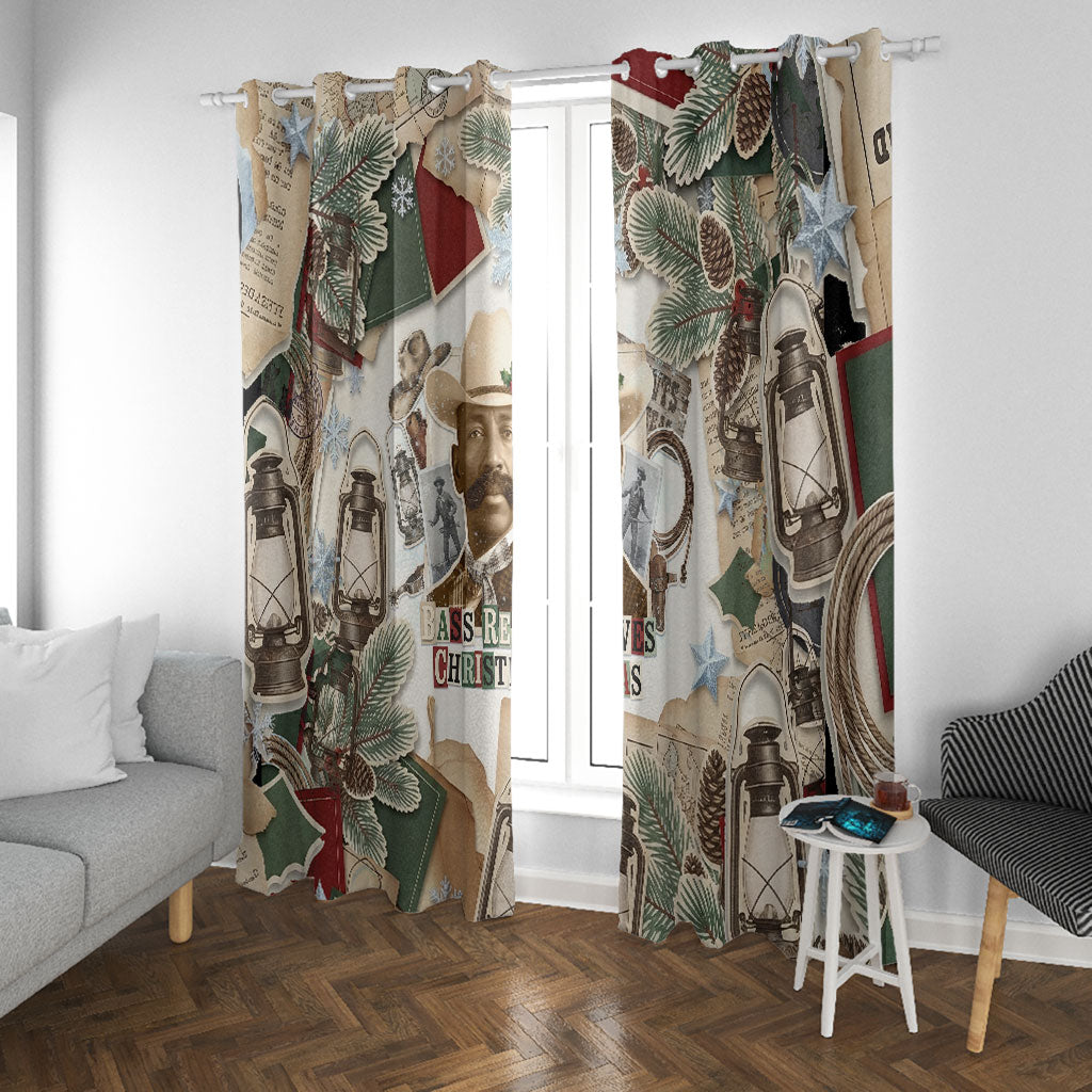 Bass Reeves Christmas Window Curtain Old West Marshal Frontier Collage Vintage