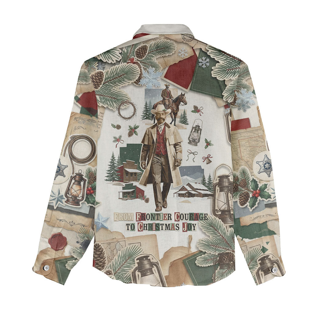Bass Reeves Christmas Women Casual Shirt Old West Marshal Frontier Collage Vintage