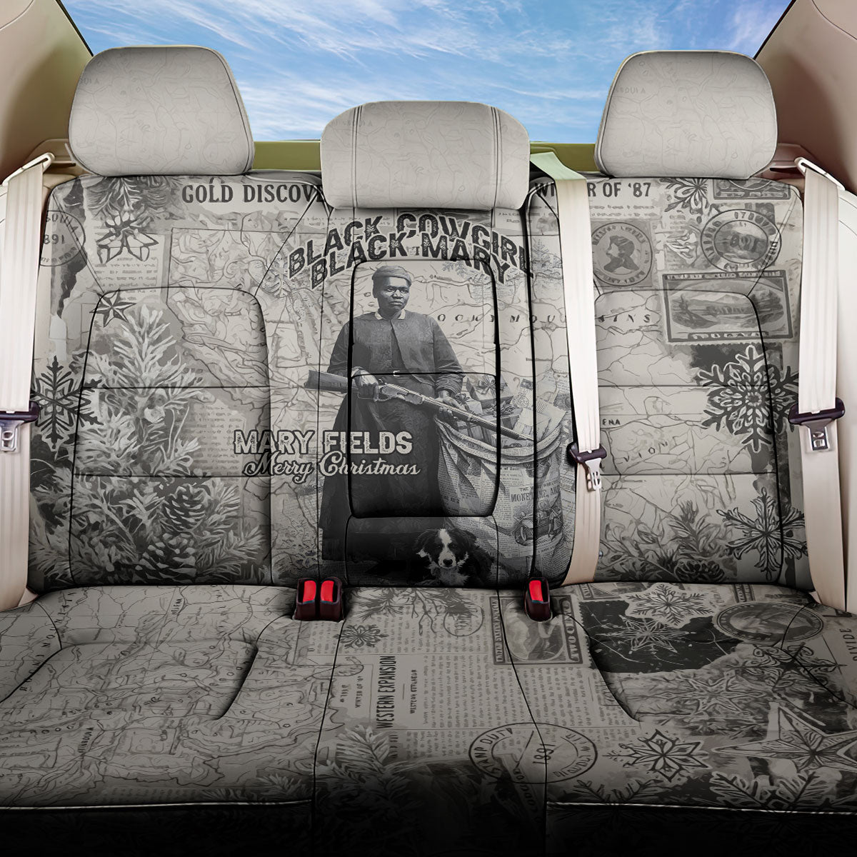 Mary Fields Christmas Back Car Seat Cover Stagecoach Mary Vintage Western Map Mail Carrier