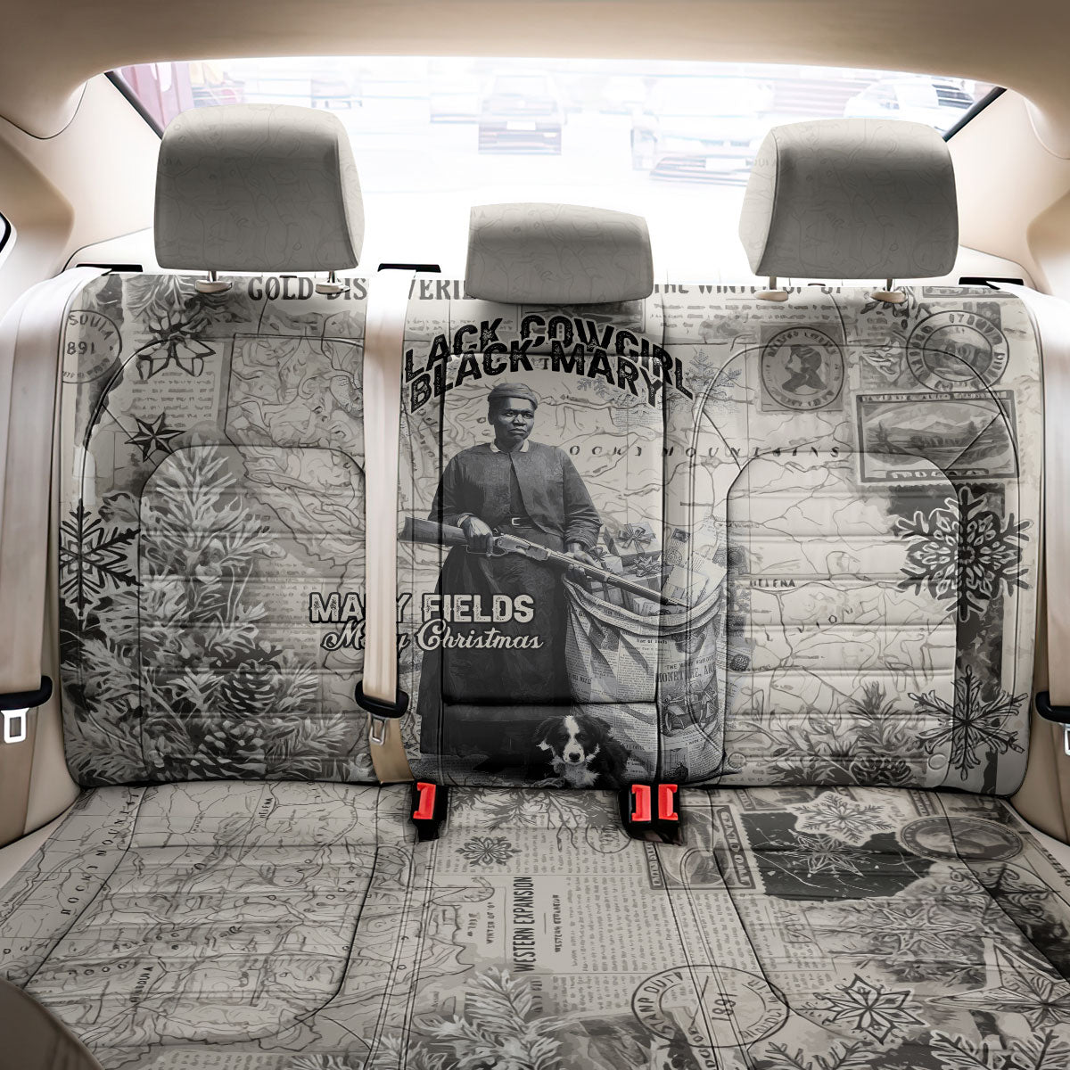 Mary Fields Christmas Back Car Seat Cover Stagecoach Mary Vintage Western Map Mail Carrier