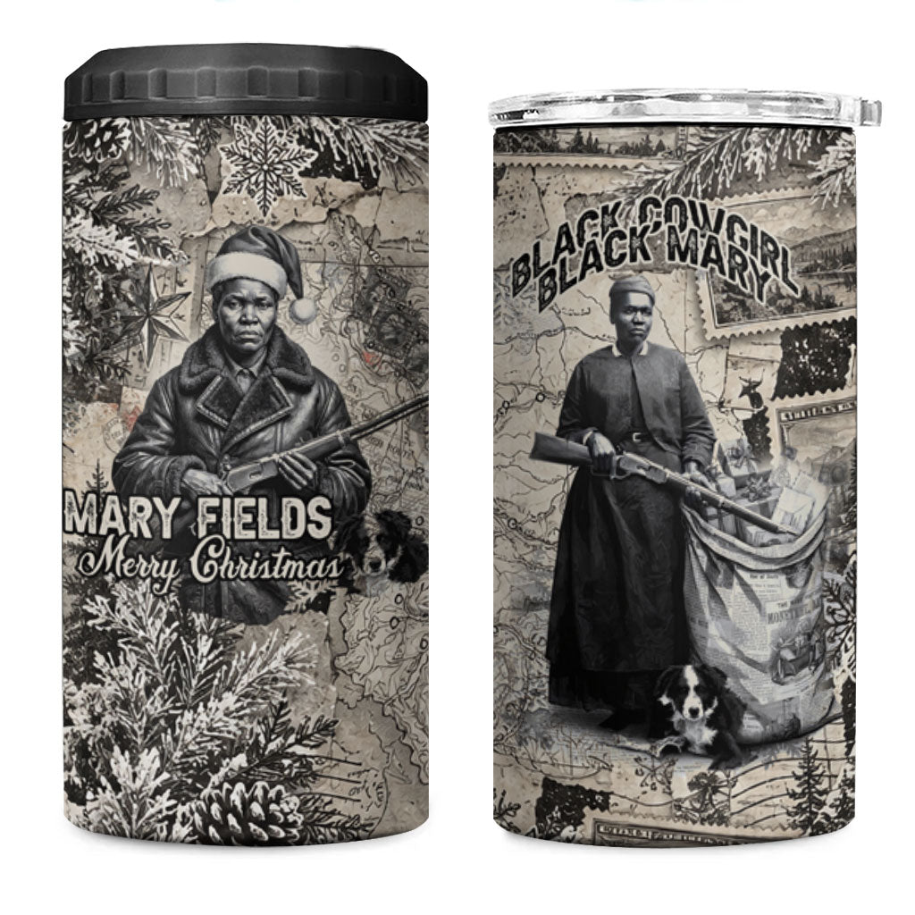 Mary Fields Christmas 4 in 1 Can Cooler Tumbler Stagecoach Mary Vintage Western Map Mail Carrier