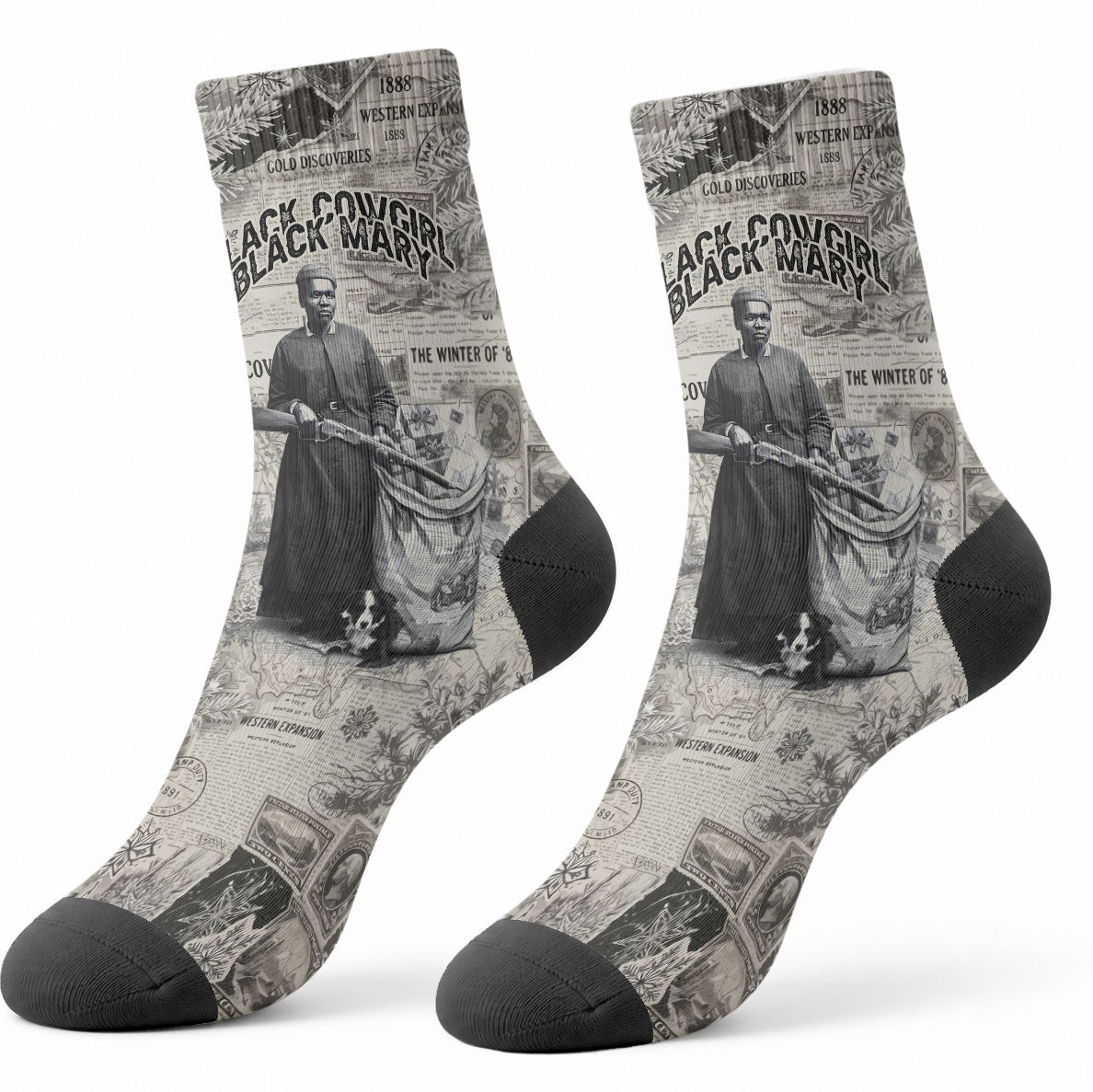 Mary Fields Christmas Crew Socks Stagecoach Mary Vintage Western Map Mail Carrier