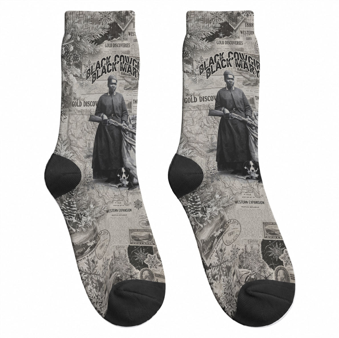 Mary Fields Christmas Crew Socks Stagecoach Mary Vintage Western Map Mail Carrier