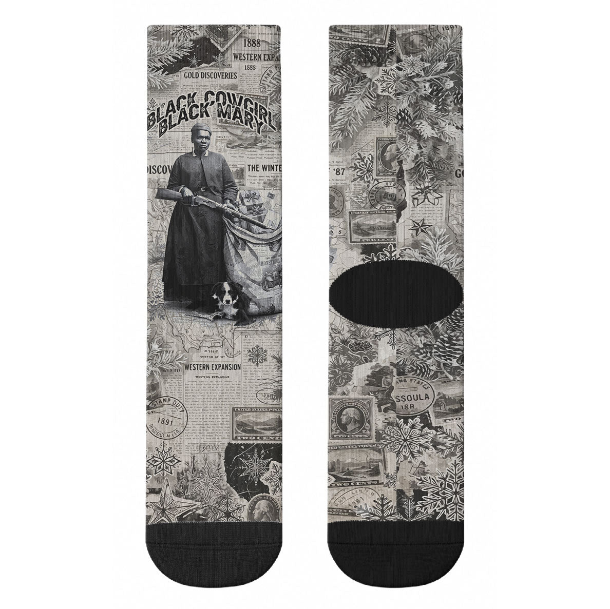 Mary Fields Christmas Crew Socks Stagecoach Mary Vintage Western Map Mail Carrier