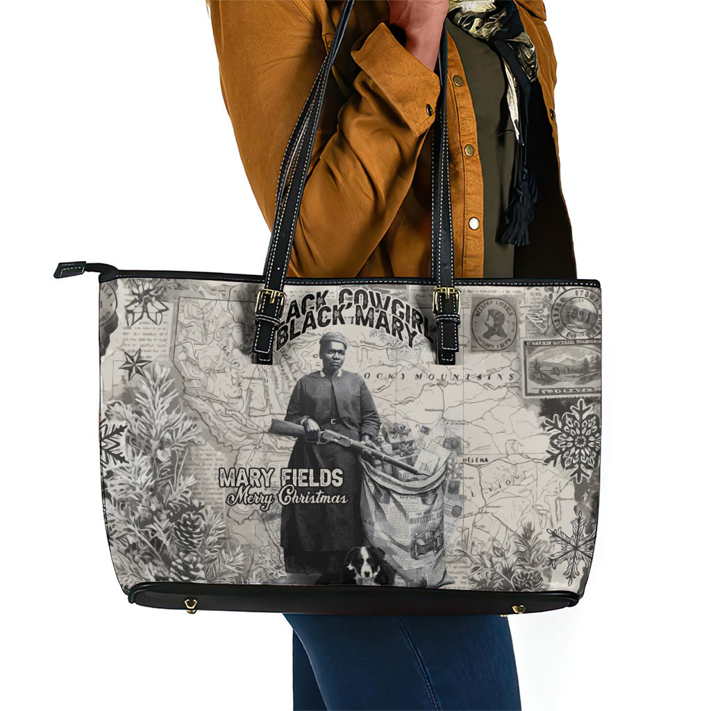Mary Fields Christmas Leather Tote Bag Stagecoach Mary Vintage Western Map Mail Carrier
