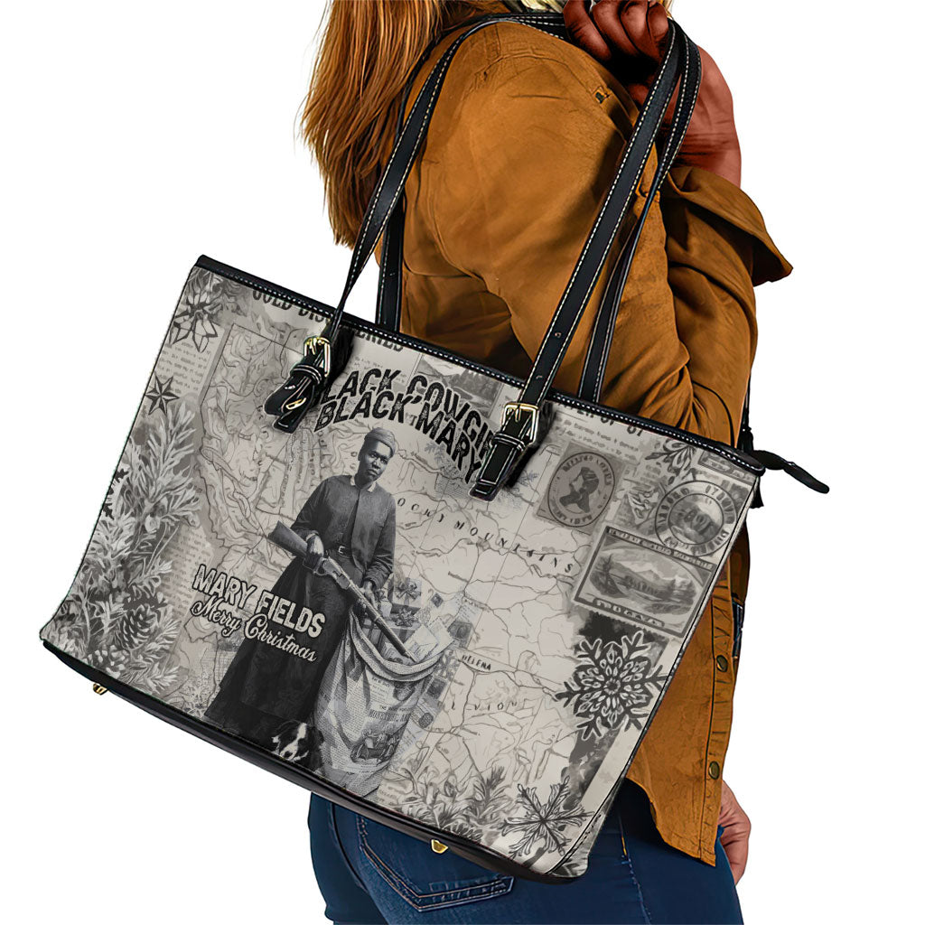 Mary Fields Christmas Leather Tote Bag Stagecoach Mary Vintage Western Map Mail Carrier