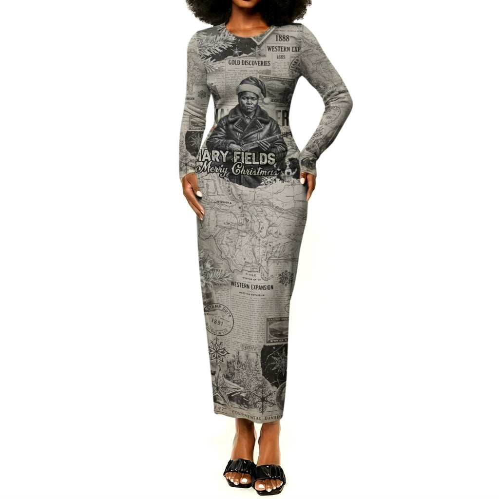 Mary Fields Christmas Long Sleeve Bodycon Dress Stagecoach Mary Vintage Western Map Mail Carrier