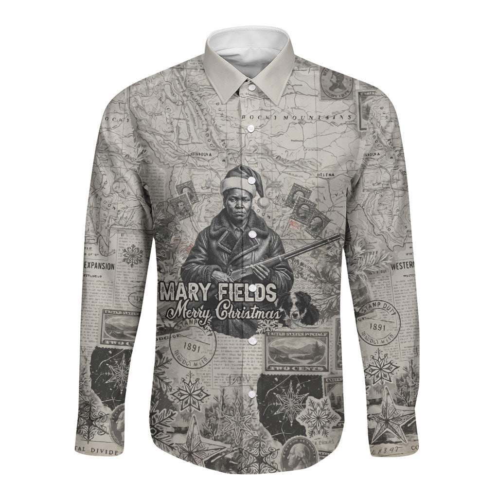 Mary Fields Christmas Long Sleeve Button Shirt Stagecoach Mary Vintage Western Map Mail Carrier
