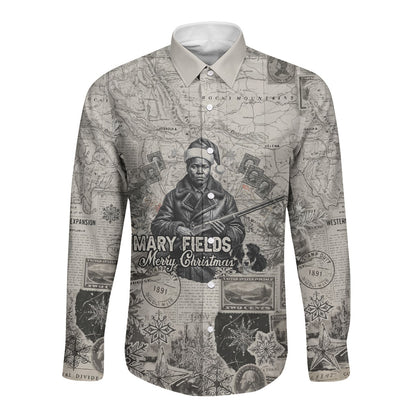 Mary Fields Christmas Long Sleeve Button Shirt Stagecoach Mary Vintage Western Map Mail Carrier