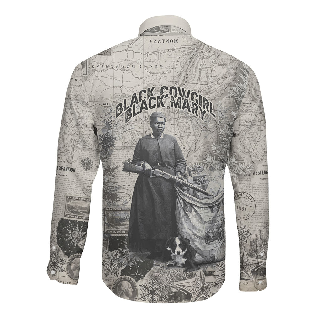 Mary Fields Christmas Long Sleeve Button Shirt Stagecoach Mary Vintage Western Map Mail Carrier