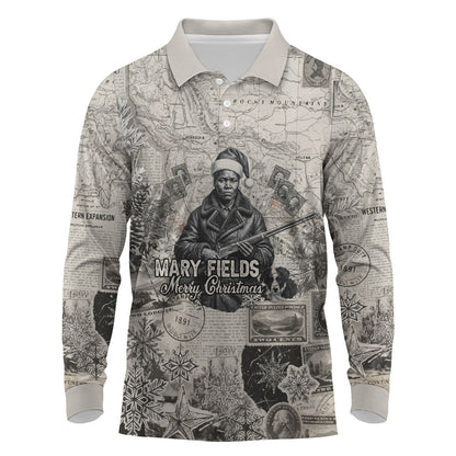 Mary Fields Christmas Long Sleeve Polo Shirt Stagecoach Mary Vintage Western Map Mail Carrier