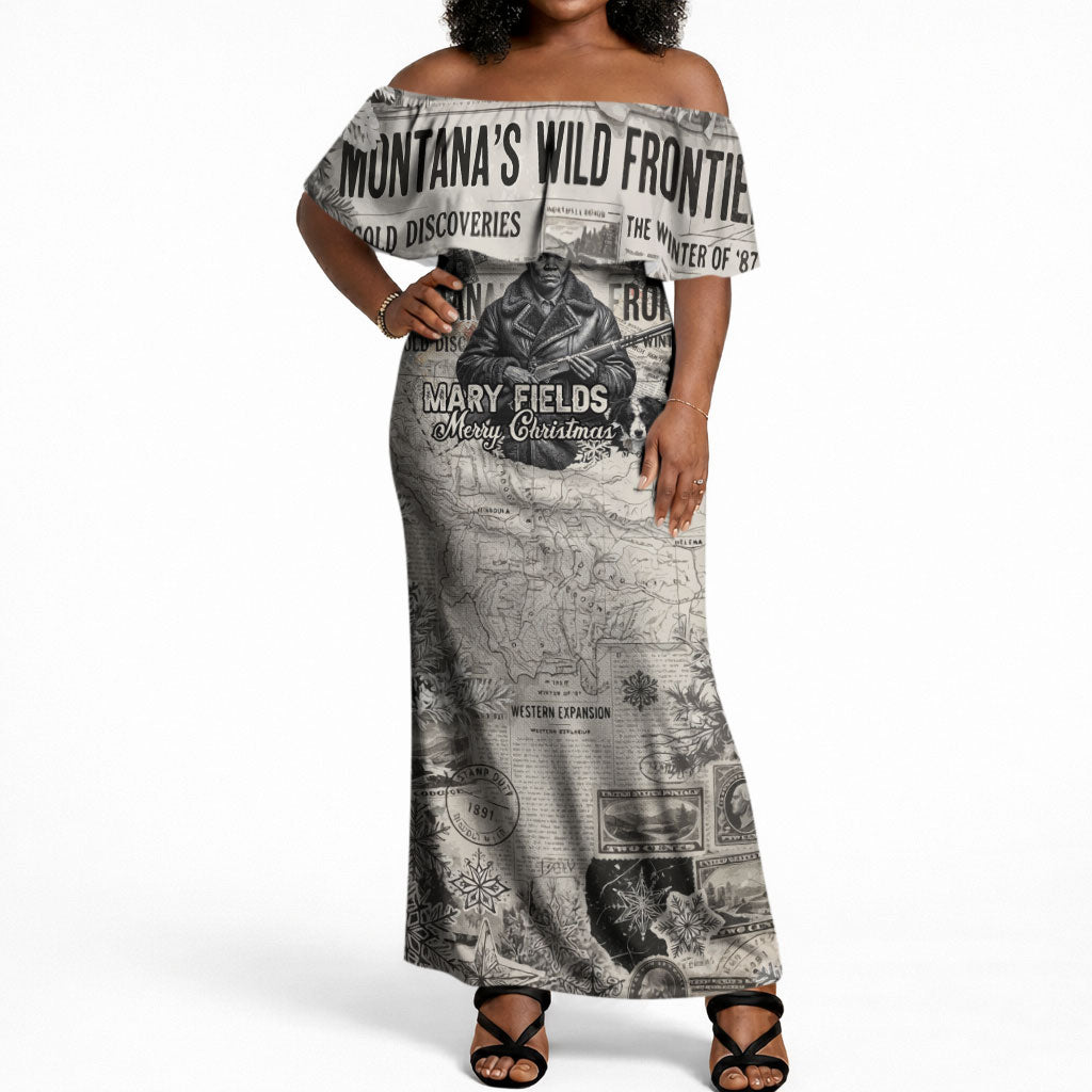 Mary Fields Christmas Off Shoulder Maxi Dress Stagecoach Mary Vintage Western Map Mail Carrier