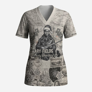 Mary Fields Christmas Scrub Top Stagecoach Mary Vintage Western Map Mail Carrier